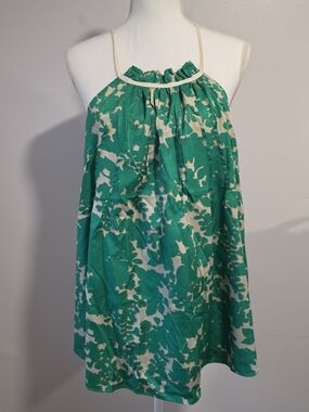 Kristin Davis Green & White Floral Halter Tank Top Women's Size Large